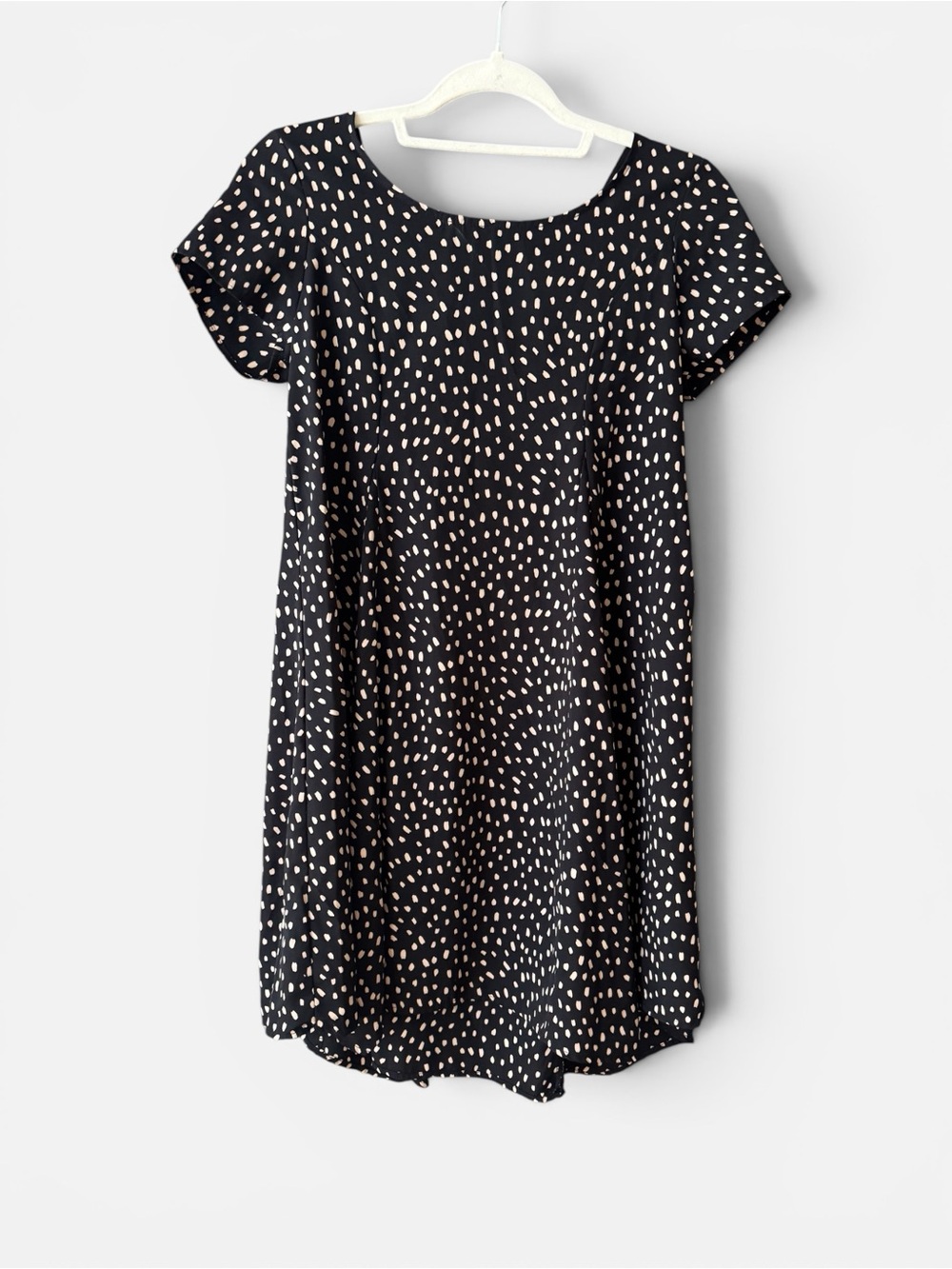 Altar’d State Black With Tan Polka Dots Short Sleeve Dress Knee Length Small
